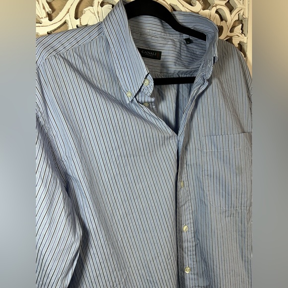 Canali Light Blue Pinstripe Button Down Shirt - Picture 4 of 5